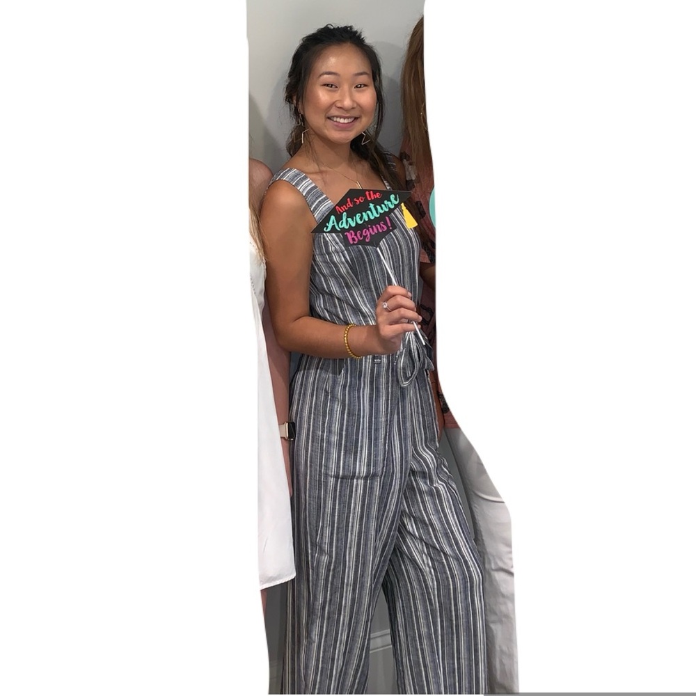 Blue and White Striped Jumpsuit